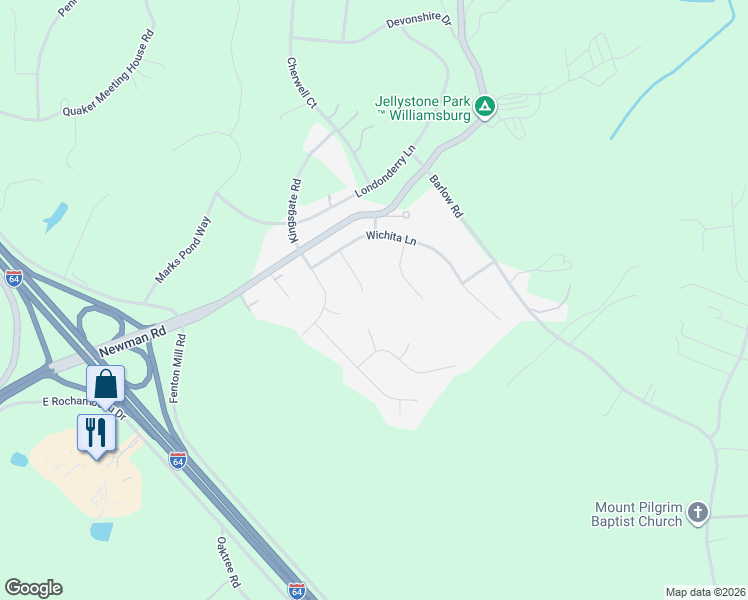 map of restaurants, bars, coffee shops, grocery stores, and more near 113 Nevada Circle in Williamsburg