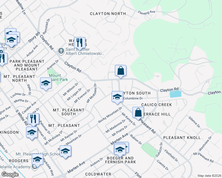 map of restaurants, bars, coffee shops, grocery stores, and more near 3492 Grass Valley Court in San Jose
