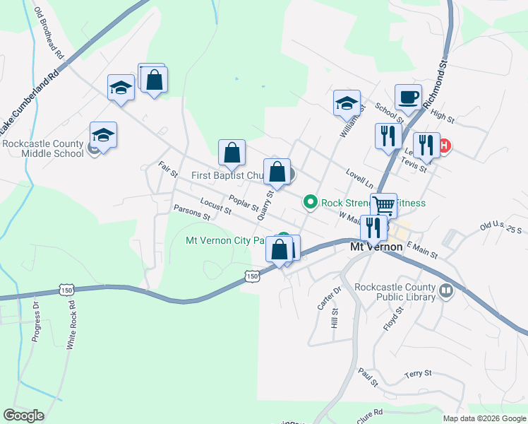 map of restaurants, bars, coffee shops, grocery stores, and more near 20 Locust Street in Mount Vernon