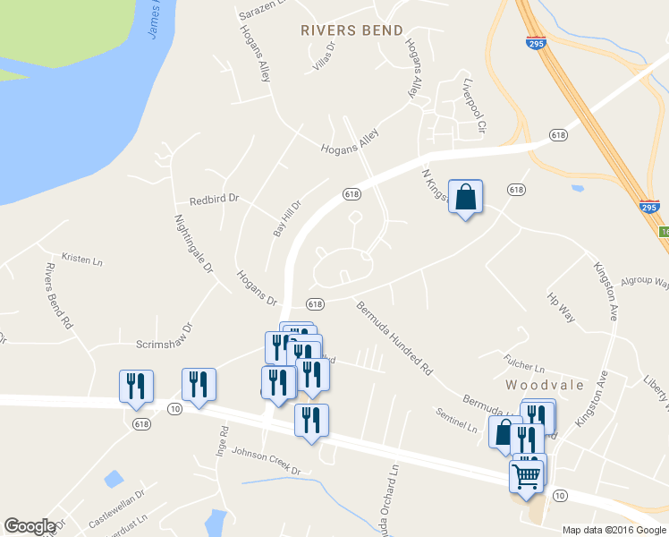 map of restaurants, bars, coffee shops, grocery stores, and more near 12506 Green Garden Place in Chester