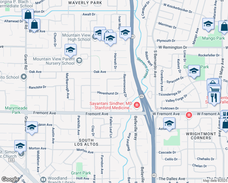 map of restaurants, bars, coffee shops, grocery stores, and more near 1731 Havenhurst Dr in Los Altos