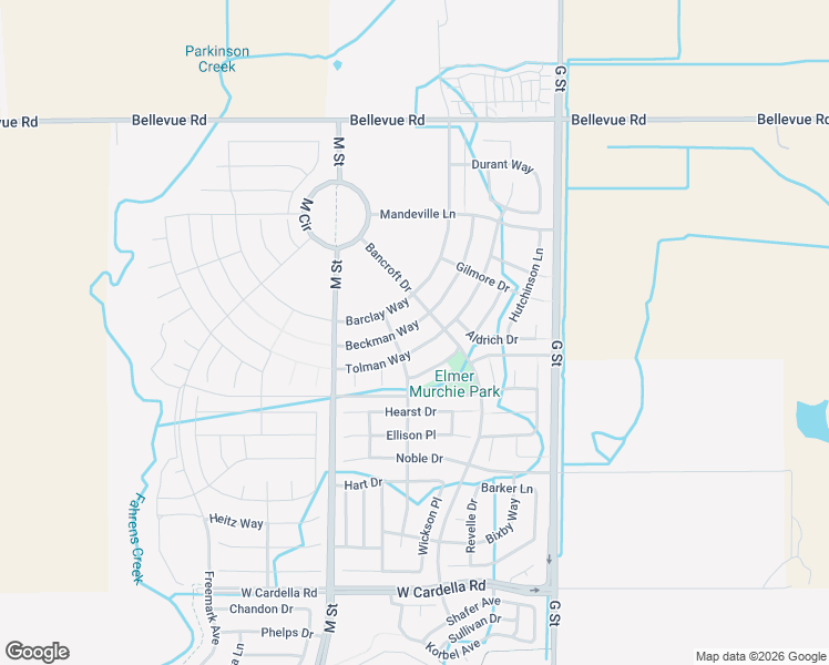 map of restaurants, bars, coffee shops, grocery stores, and more near 450 Beckman Way in Merced