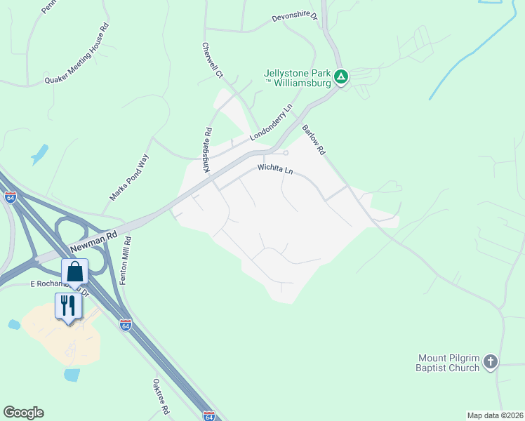 map of restaurants, bars, coffee shops, grocery stores, and more near 113 Nevada Circle in Williamsburg