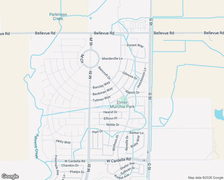 map of restaurants, bars, coffee shops, grocery stores, and more near 450 Beckman Way in Merced