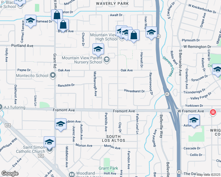 map of restaurants, bars, coffee shops, grocery stores, and more near 1511 Queensbury Ave in Los Altos