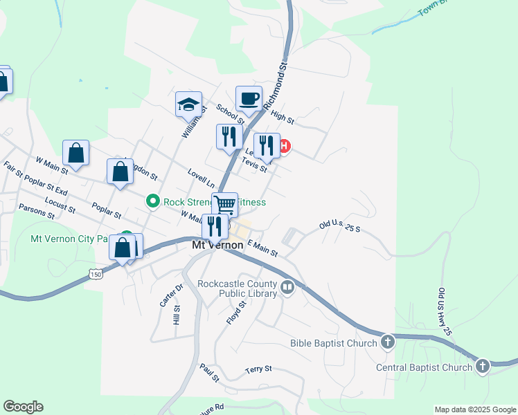 map of restaurants, bars, coffee shops, grocery stores, and more near 115 Maple Drive in Mount Vernon