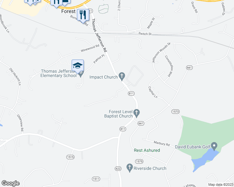 map of restaurants, bars, coffee shops, grocery stores, and more near in Forest