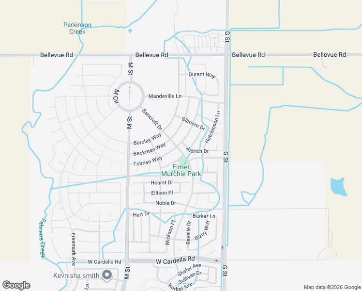 map of restaurants, bars, coffee shops, grocery stores, and more near 288 Aldrich Drive in Merced