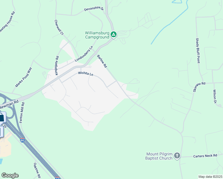 map of restaurants, bars, coffee shops, grocery stores, and more near 203 Wichita Lane in Williamsburg