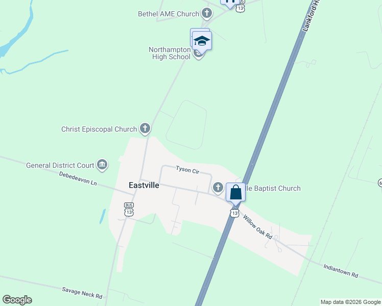 map of restaurants, bars, coffee shops, grocery stores, and more near 5317 T-1605 in Cape Charles