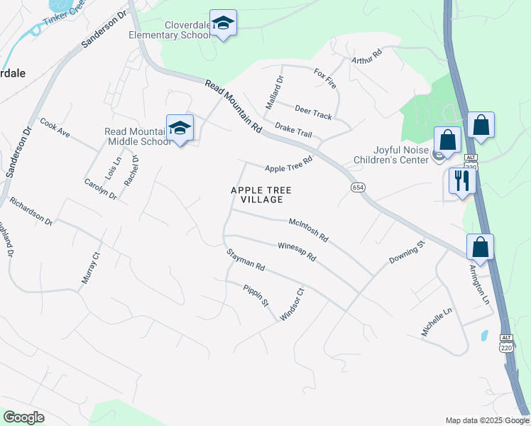 map of restaurants, bars, coffee shops, grocery stores, and more near 111 State Route 1064 in Roanoke