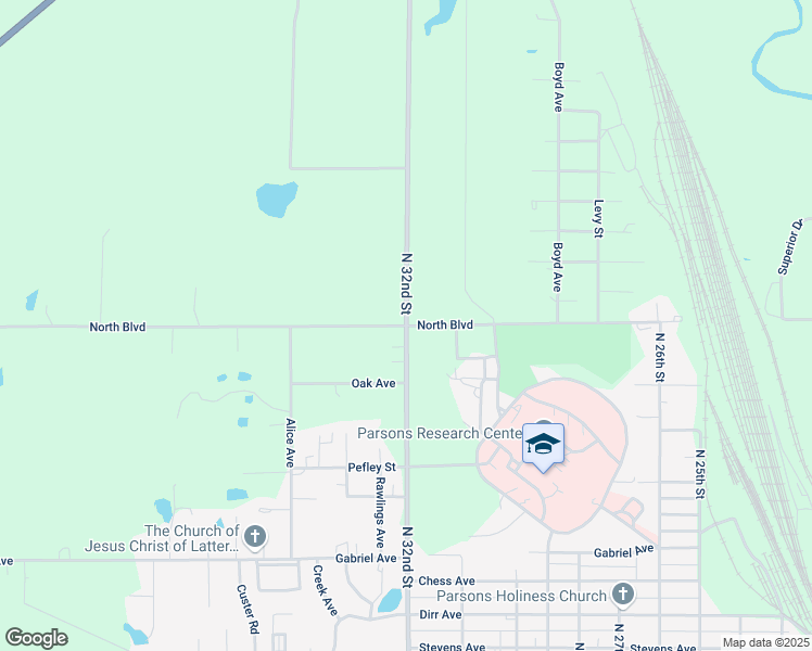 map of restaurants, bars, coffee shops, grocery stores, and more near 3212 North Boulevard in Parsons