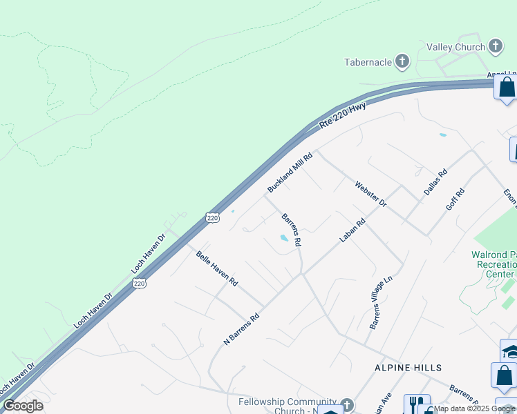 map of restaurants, bars, coffee shops, grocery stores, and more near 5911 Buckland Mill Road in Hollins