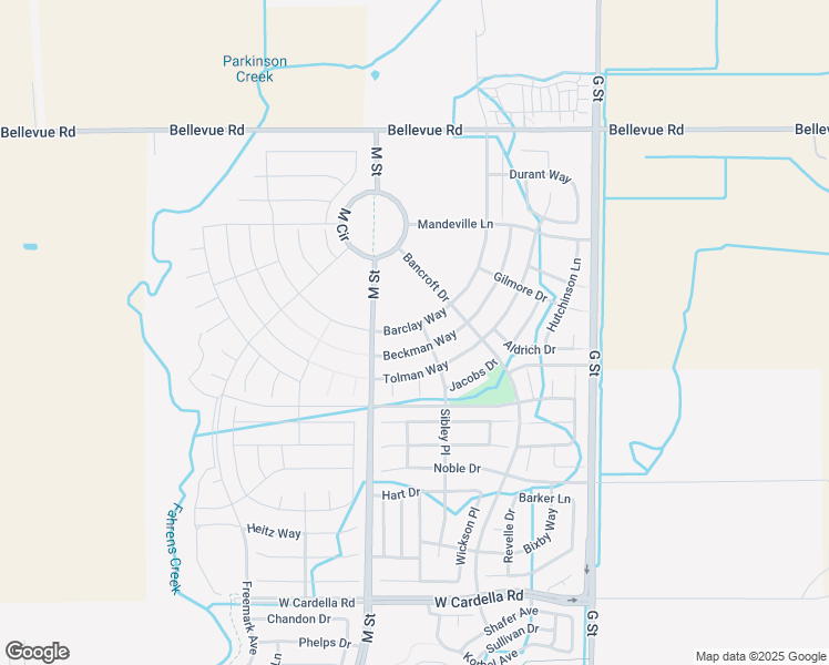 map of restaurants, bars, coffee shops, grocery stores, and more near 511 Beckman Way in Merced