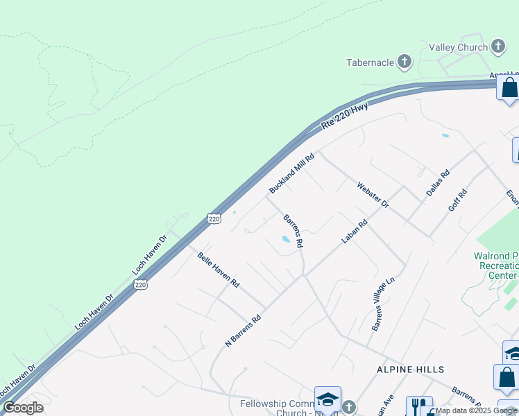 map of restaurants, bars, coffee shops, grocery stores, and more near 5911 Buckland Mill Road in Hollins