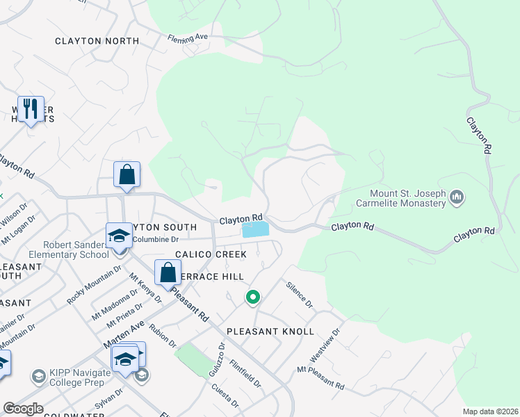 map of restaurants, bars, coffee shops, grocery stores, and more near 11391 Clayton Road in San Jose