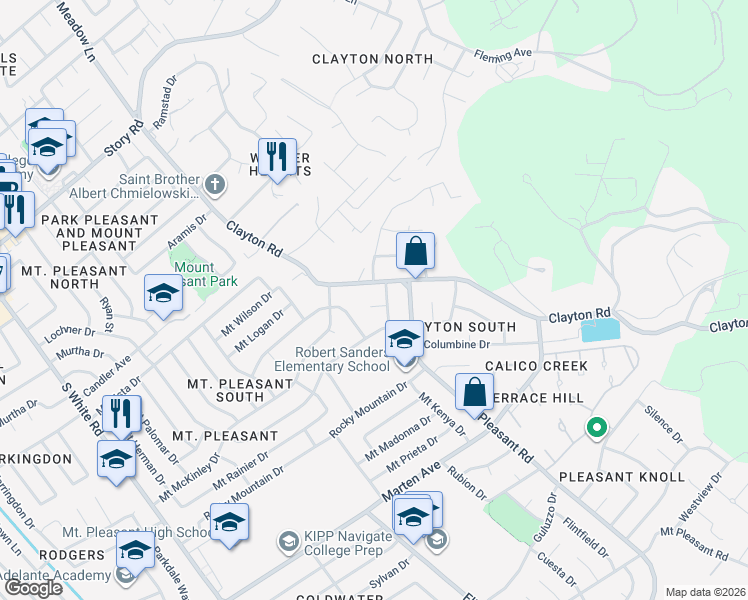 map of restaurants, bars, coffee shops, grocery stores, and more near 3492 Grass Valley Court in San Jose