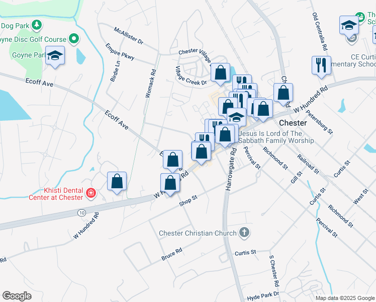 map of restaurants, bars, coffee shops, grocery stores, and more near 4608 Ecoff Avenue in Chester