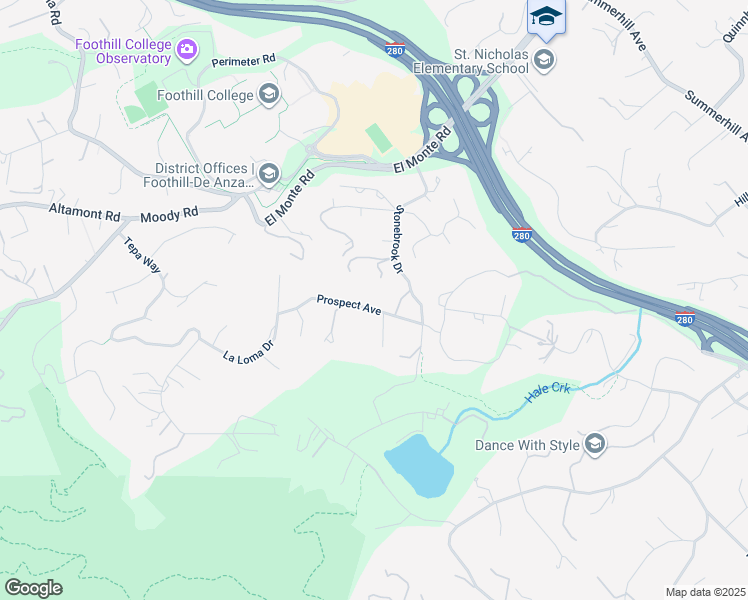 map of restaurants, bars, coffee shops, grocery stores, and more near 24785 Prospect Avenue in Los Altos Hills