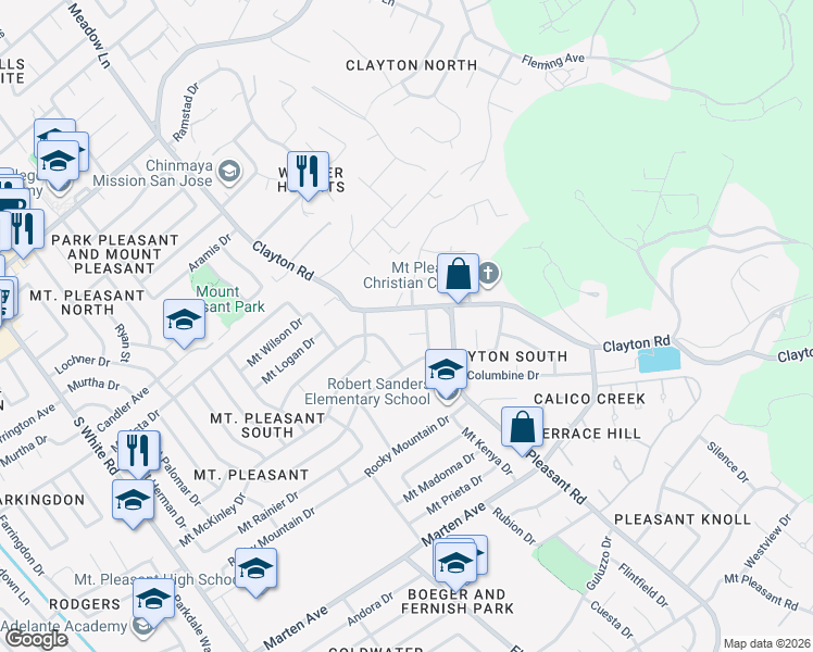 map of restaurants, bars, coffee shops, grocery stores, and more near 3467 Grass Valley Court in San Jose