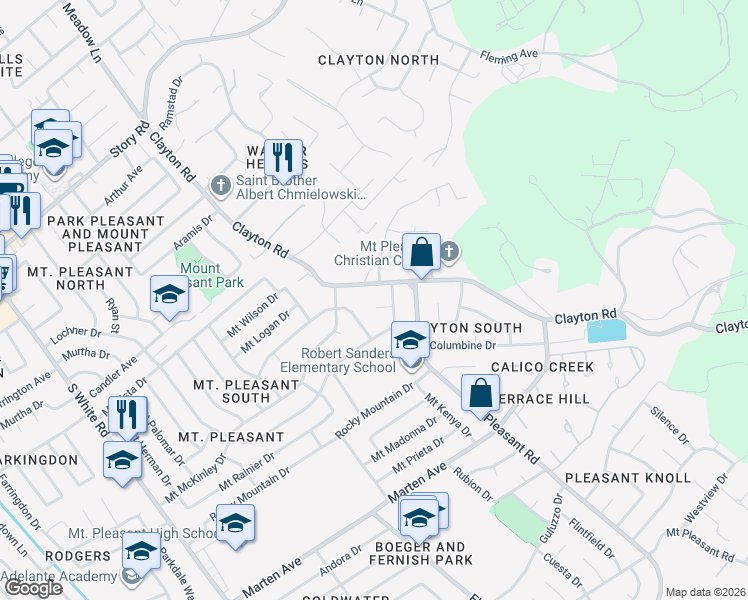 map of restaurants, bars, coffee shops, grocery stores, and more near 3467 Grass Valley Court in San Jose