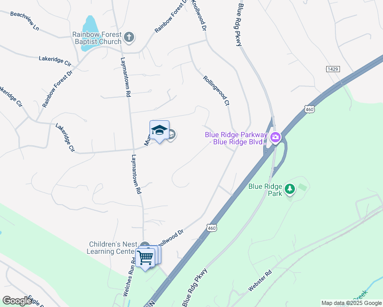 map of restaurants, bars, coffee shops, grocery stores, and more near 140 Hillandale Drive in Troutville