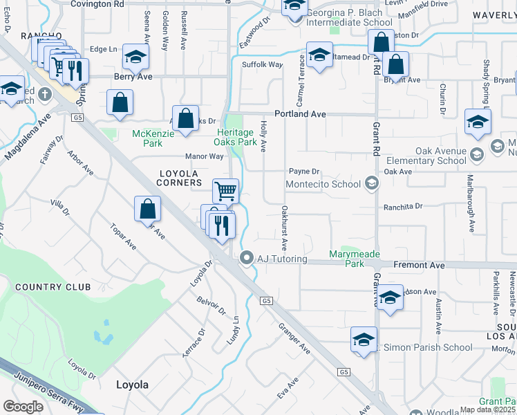 map of restaurants, bars, coffee shops, grocery stores, and more near 1050 Autumn Lane in Los Altos