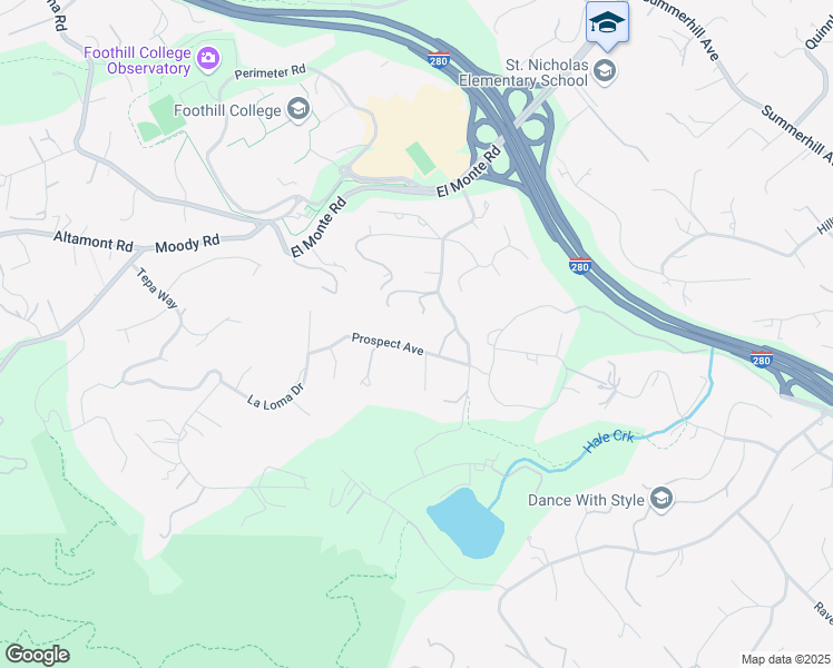 map of restaurants, bars, coffee shops, grocery stores, and more near 24785 Prospect Avenue in Los Altos Hills