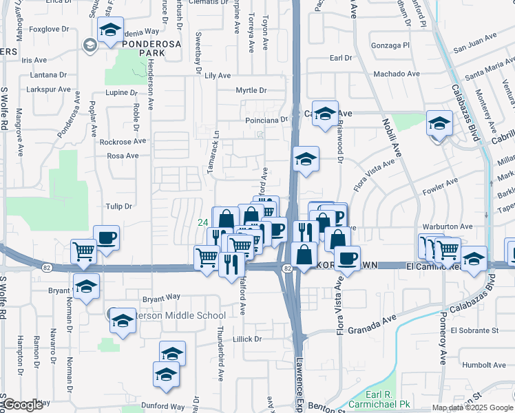 map of restaurants, bars, coffee shops, grocery stores, and more near in Santa Clara