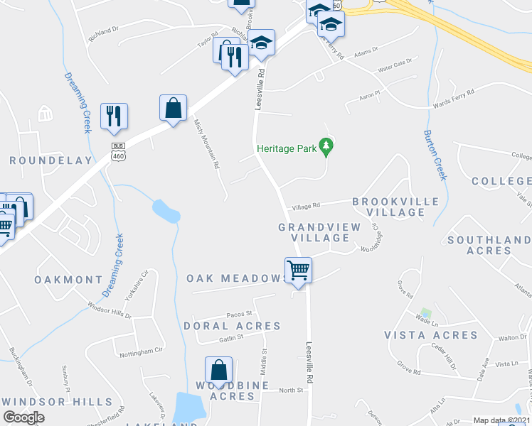 map of restaurants, bars, coffee shops, grocery stores, and more near 572 Leesville Road in Lynchburg