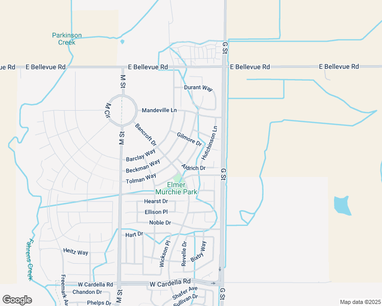 map of restaurants, bars, coffee shops, grocery stores, and more near 4651 Stern Drive in Merced