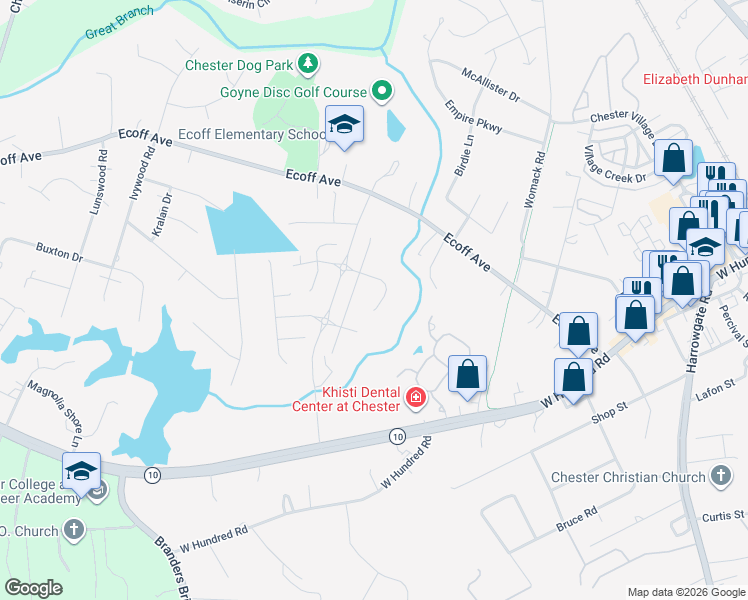 map of restaurants, bars, coffee shops, grocery stores, and more near 5034 Berkley Mill Drive in Chester