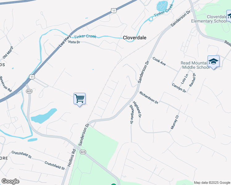 map of restaurants, bars, coffee shops, grocery stores, and more near 240 Altamira Drive in Roanoke