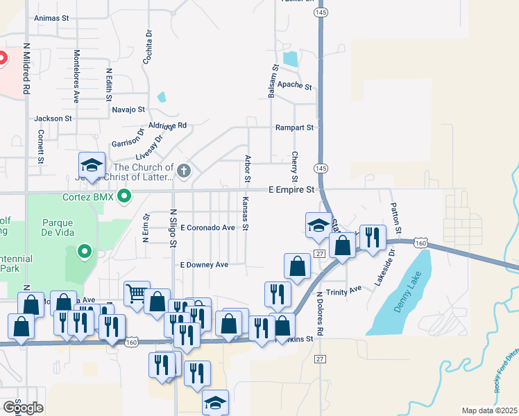 map of restaurants, bars, coffee shops, grocery stores, and more near 2001 East Empire Street in Cortez