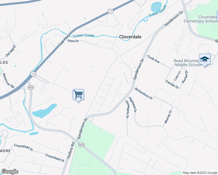 map of restaurants, bars, coffee shops, grocery stores, and more near 11 Santo Court in Roanoke