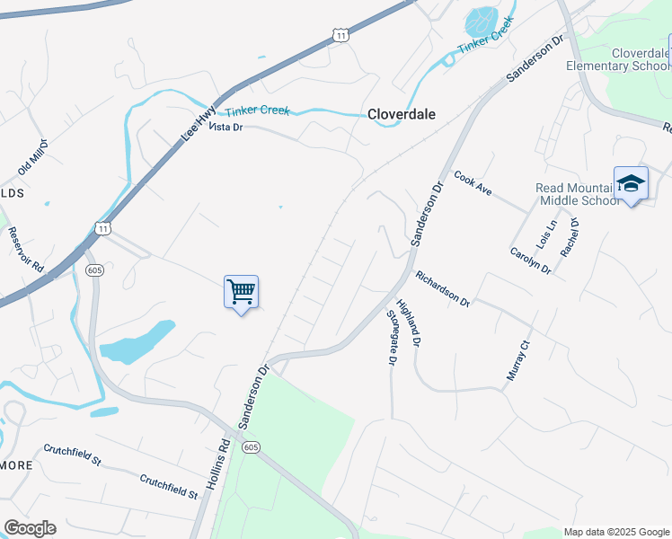 map of restaurants, bars, coffee shops, grocery stores, and more near 11 Santo Court in Roanoke