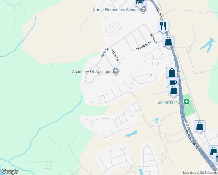 map of restaurants, bars, coffee shops, grocery stores, and more near 4341 Garden View in Williamsburg