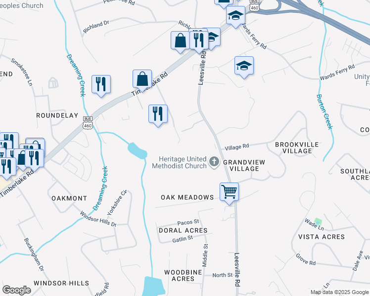map of restaurants, bars, coffee shops, grocery stores, and more near 556 Leesville Road in Lynchburg