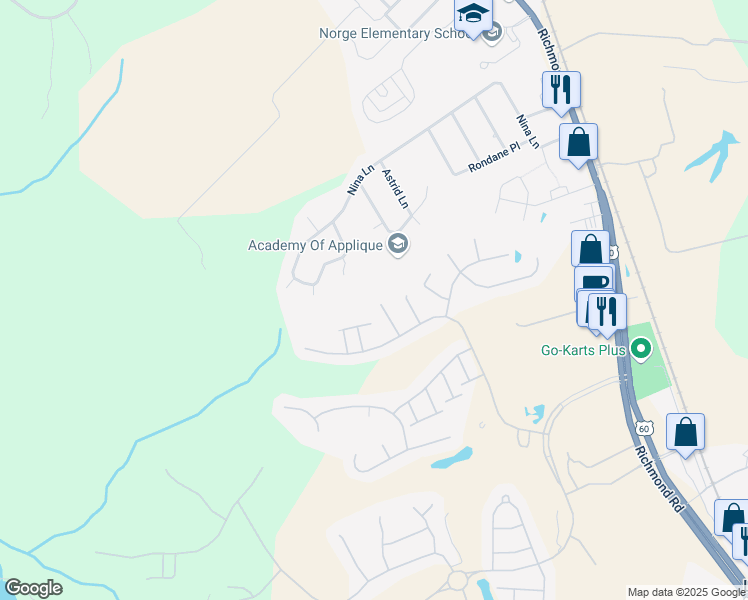 map of restaurants, bars, coffee shops, grocery stores, and more near 4341 Garden View in Williamsburg