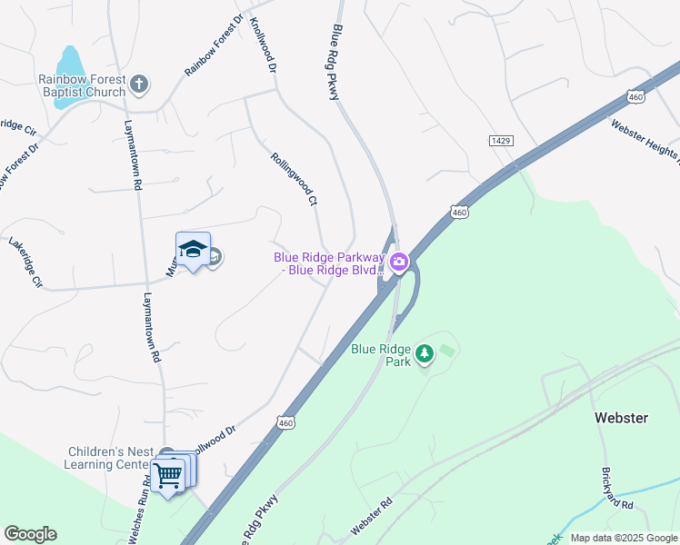 map of restaurants, bars, coffee shops, grocery stores, and more near 682 Knollwood Drive in Troutville