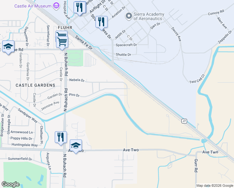 map of restaurants, bars, coffee shops, grocery stores, and more near 2097 Dogwood Court in Atwater