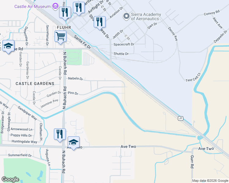 map of restaurants, bars, coffee shops, grocery stores, and more near 2097 Dogwood Court in Atwater