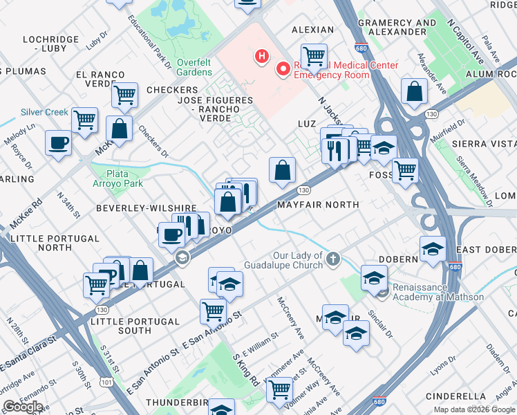 map of restaurants, bars, coffee shops, grocery stores, and more near 1991 Alum Rock Avenue in San Jose