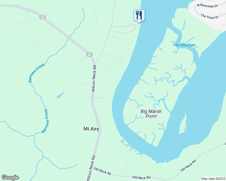 map of restaurants, bars, coffee shops, grocery stores, and more near 9606 Wilcox Neck Road in Charles City
