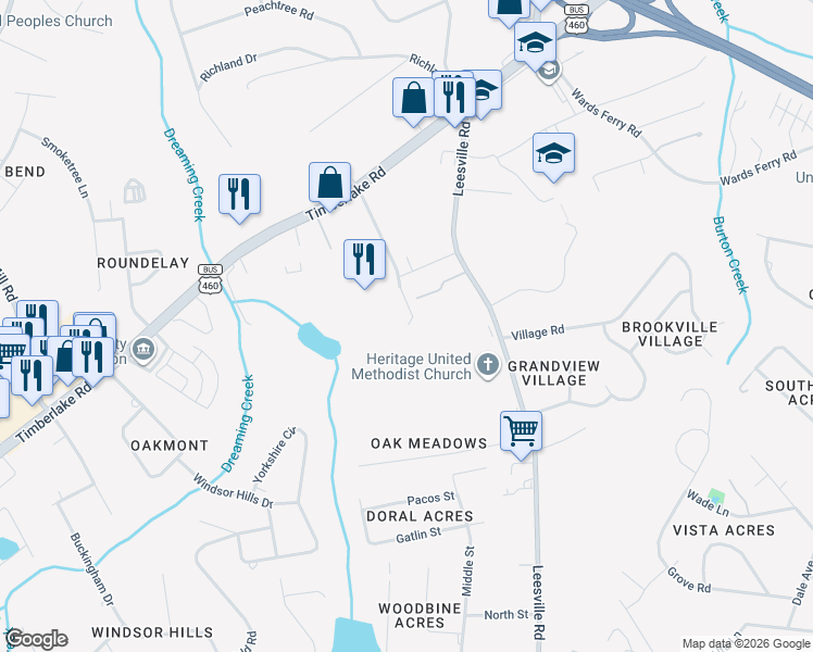 map of restaurants, bars, coffee shops, grocery stores, and more near 1009 Misty Mountain Road in Lynchburg