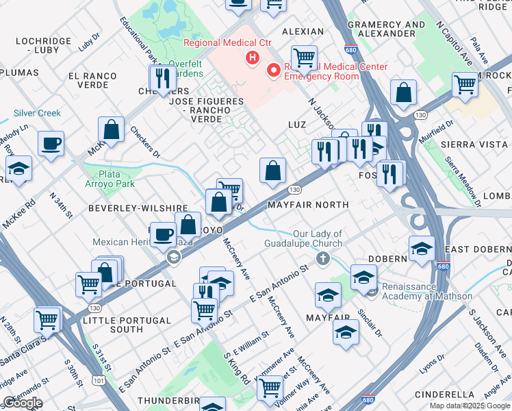 map of restaurants, bars, coffee shops, grocery stores, and more near 1991 Alum Rock Avenue in San Jose