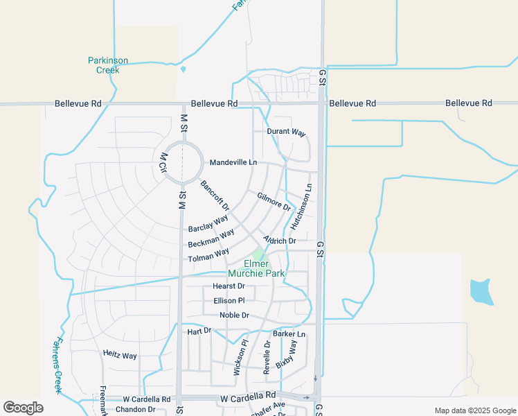 map of restaurants, bars, coffee shops, grocery stores, and more near 4672 Beckman Way in Merced