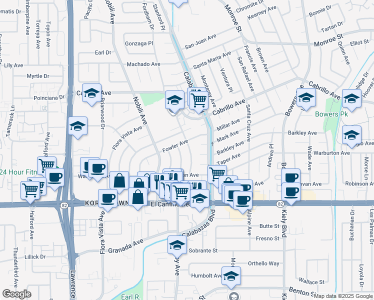 map of restaurants, bars, coffee shops, grocery stores, and more near 1766 Townsend Avenue in Santa Clara