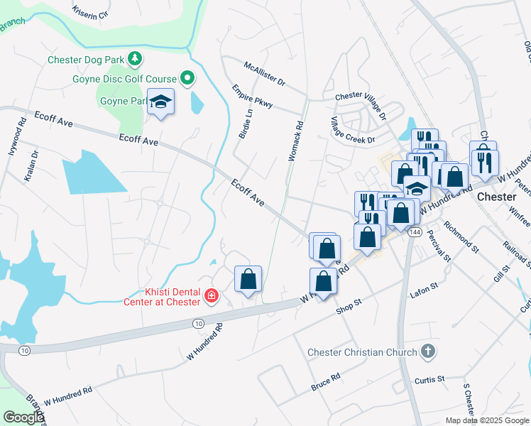 map of restaurants, bars, coffee shops, grocery stores, and more near 4809 Ecoff Avenue in Chester