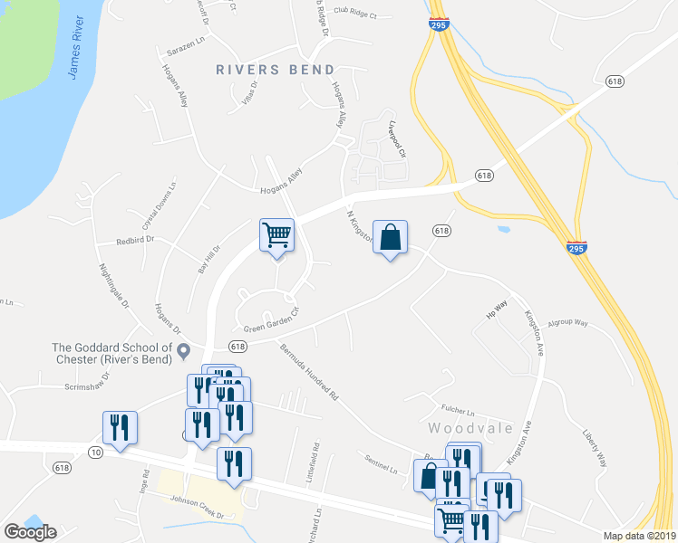 map of restaurants, bars, coffee shops, grocery stores, and more near 525 Greenside Court in Chester
